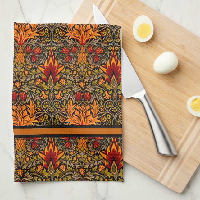 William Morris Over-Saturated Fall Colours Tea Towel (Quarter Fold)