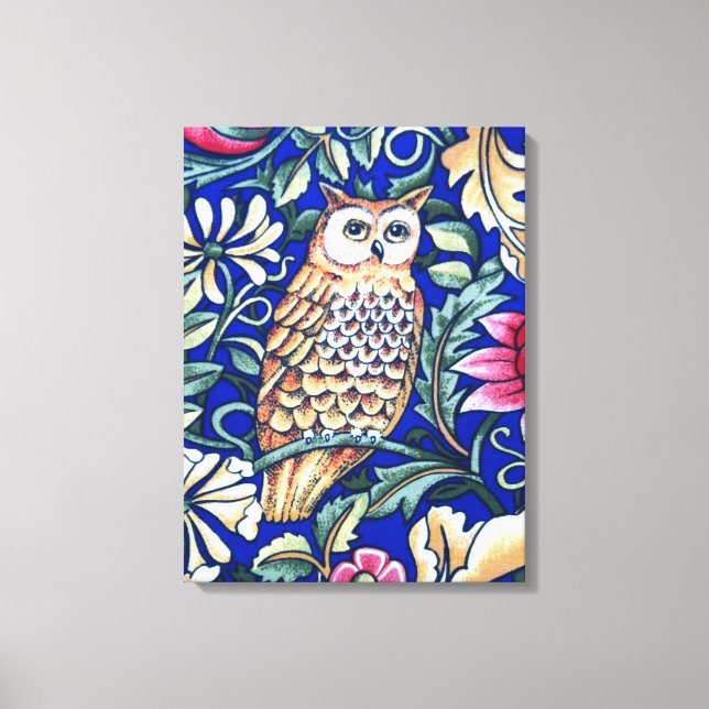 William Morris Owl Tapestry, Beige and Cobalt Blue Canvas Print (Front)