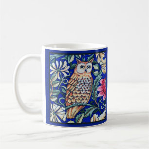 William Morris Owl Tapestry, Beige and Cobalt Blue Coffee Mug
