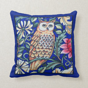 William Morris Owl Tapestry, Beige and Cobalt Blue Cushion