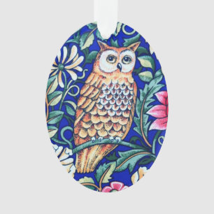 William Morris Owl Tapestry, Beige and Cobalt Blue Ornament