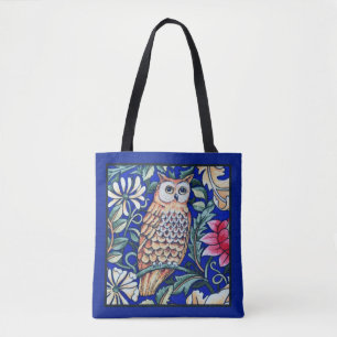 William Morris Owl Tapestry, Beige and Cobalt Blue Tote Bag