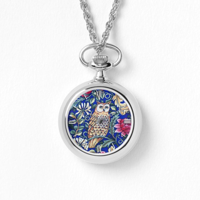 William Morris Owl Tapestry, Beige and Cobalt Blue Watch (Front)