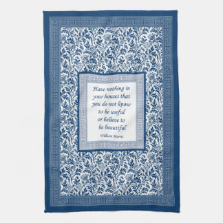 William Morris Pattern and Quotation Elegant Blue Tea Towel
