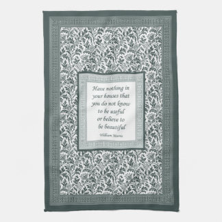 William Morris Pattern and Quotation Elegant Green Tea Towel