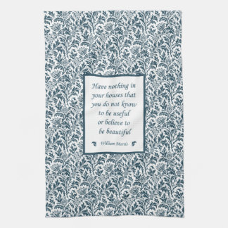 William Morris Pattern and Quotation Elegant Green Tea Towel