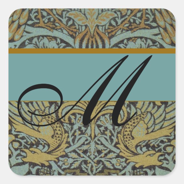 William Morris Pattern Monogram Wedding Stickers (Front)