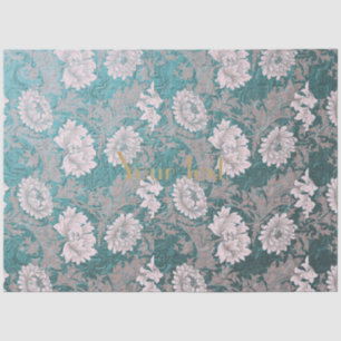 William Morris, pattern,redesigned,Teal,grey,metal Tissue Paper