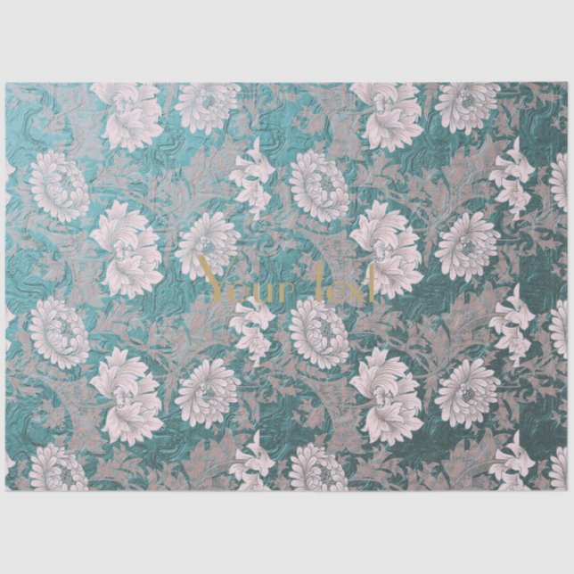 William Morris, pattern,redesigned,Teal,grey,metal Tissue Paper (Front)