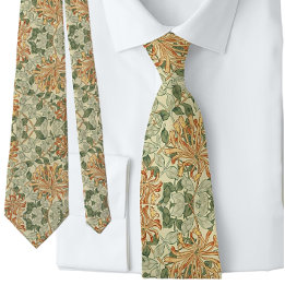 William * Morris Peach Green Floral  Tie