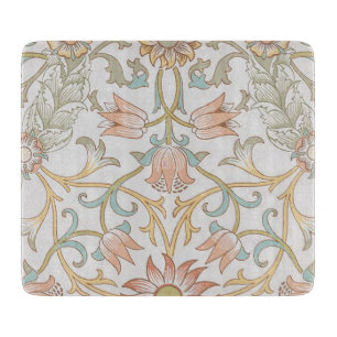 William Morris, Peach Pink Tulips Elegant Floral Cutting Board