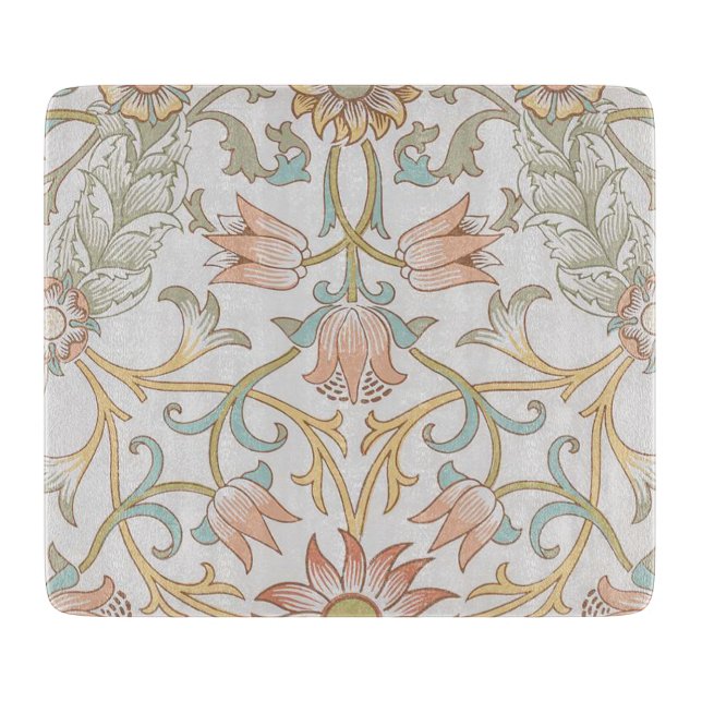 William Morris, Peach Pink Tulips Elegant Floral Cutting Board (Front)