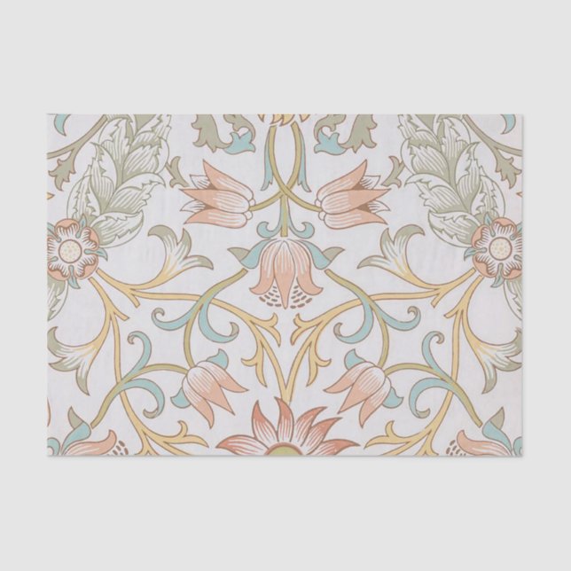 William Morris, Peach Pink Tulips Elegant Floral Tissue Paper (Front)