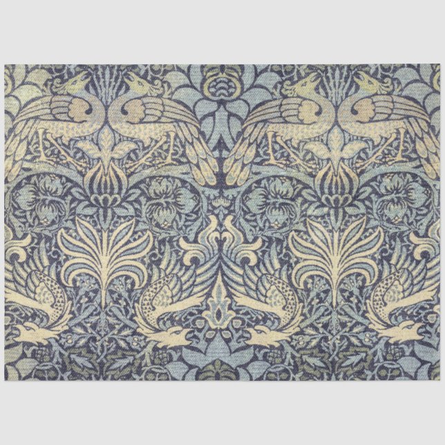 William Morris Peacock and Dragon Blue Decoupage  Tissue Paper (Front)