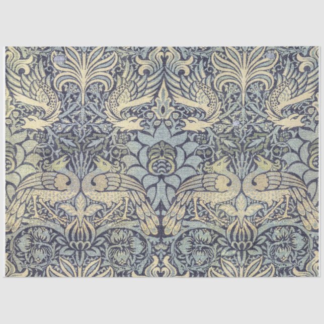 William Morris Peacock and Dragon Blue Decoupage Tissue Paper (Front)