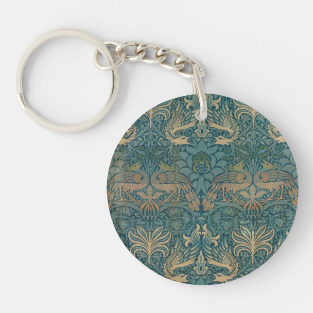 William Morris Peacock and Dragon Textile Design Key Ring (Front)