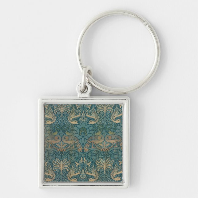 William Morris Peacock and Dragon Textile Design Key Ring (Front)