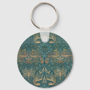William Morris Peacock and Dragon Textile Design Key Ring