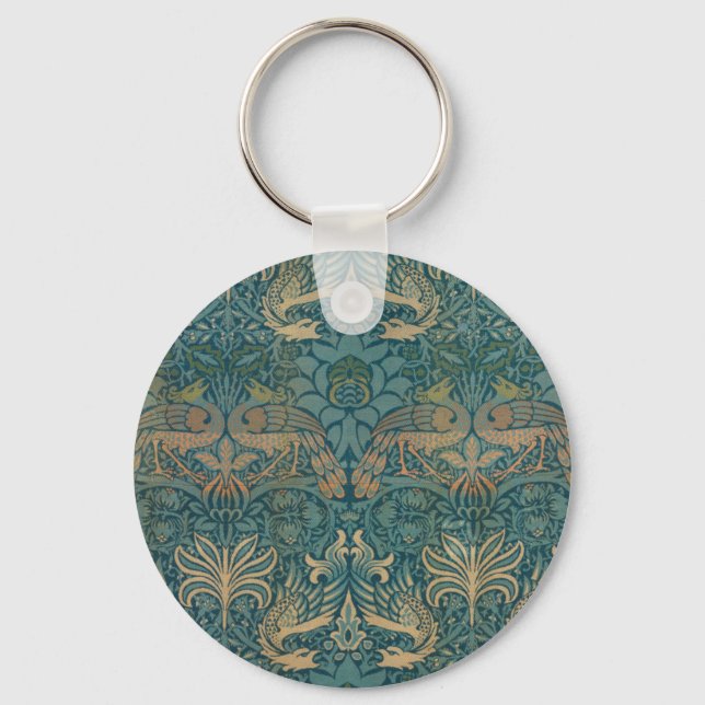 William Morris Peacock and Dragon Textile Design Key Ring (Front)