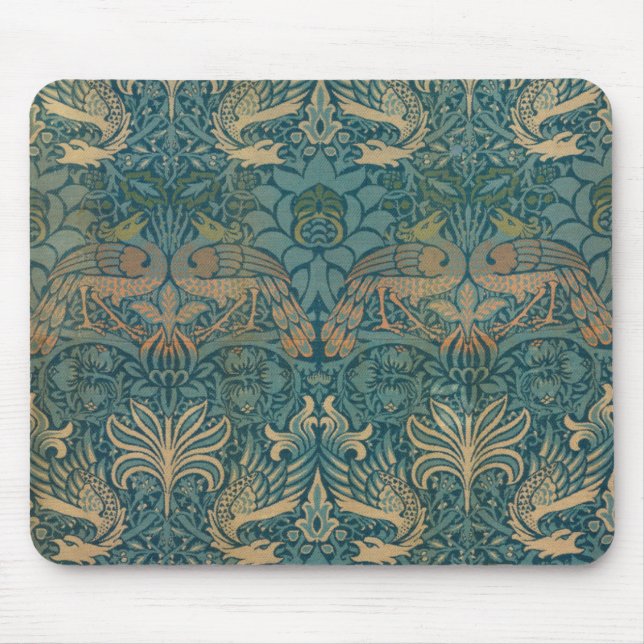 William Morris Peacock and Dragon Textile Design Mouse Mat (Front)