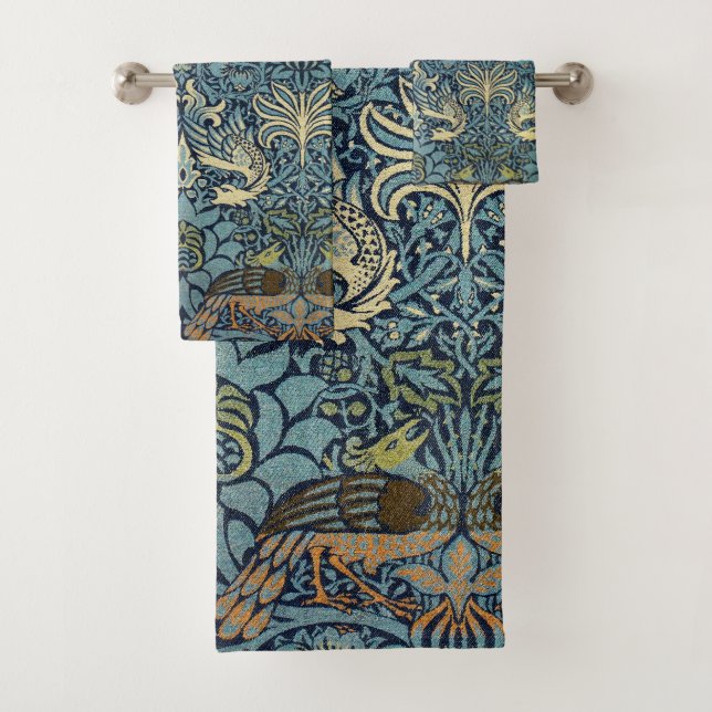 William Morris Peacock and Dragon Woven Design Bath Towel Set (Insitu)