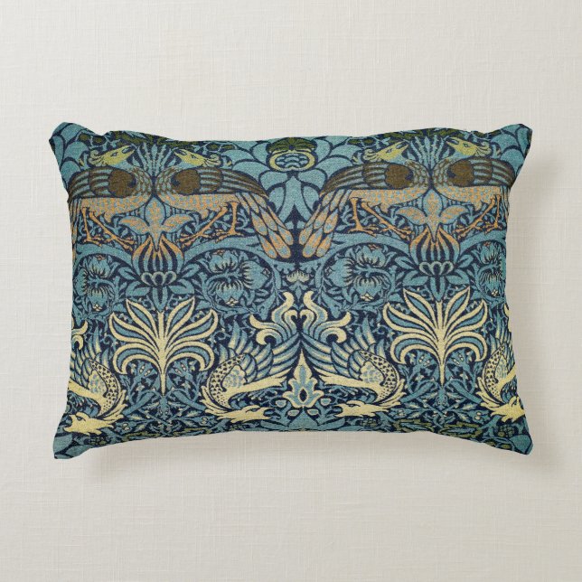 William Morris Peacock and Dragon Woven Design Decorative Cushion (Front)