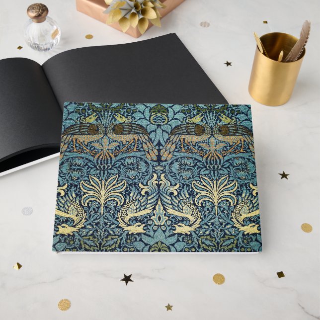 William Morris Peacock and Dragon Woven Design Guest Book (Front Open)