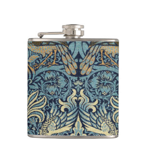 William Morris Peacock and Dragon Woven Design Hip Flask