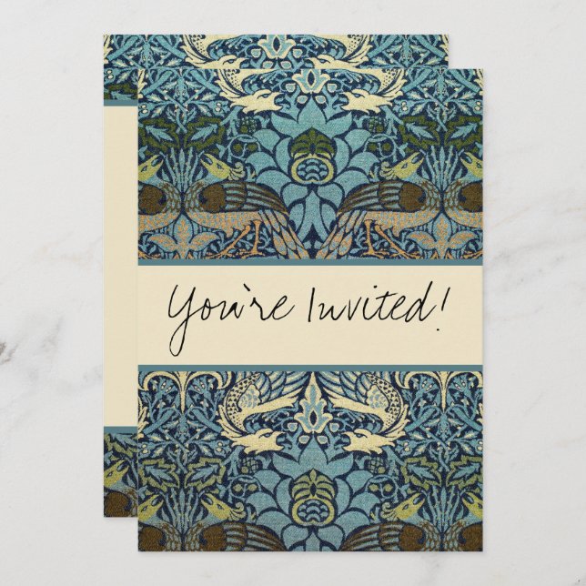 William Morris Peacock and Dragon Woven Design Invitation (Front/Back)