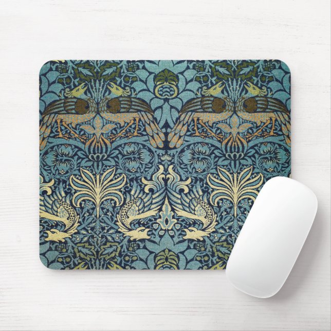 William Morris Peacock and Dragon Woven Design Mouse Mat (With Mouse)