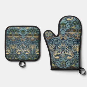 William Morris Peacock and Dragon Woven Design Oven Mitt & Pot Holder Set