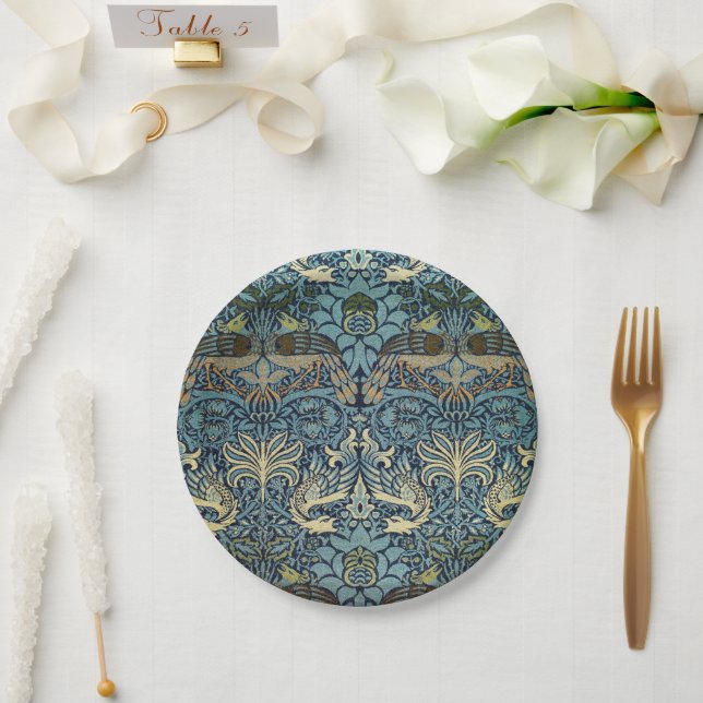William Morris Peacock and Dragon Woven Design Paper Plate (Wedding)