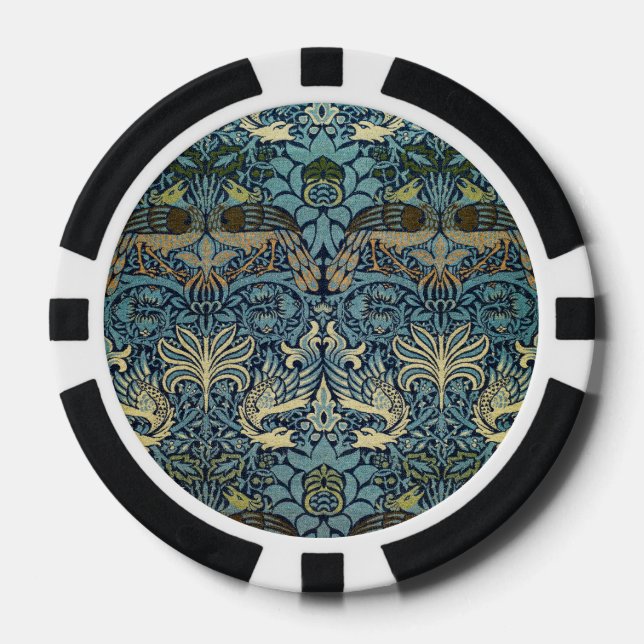 William Morris Peacock and Dragon Woven Design Poker Chips (Front)