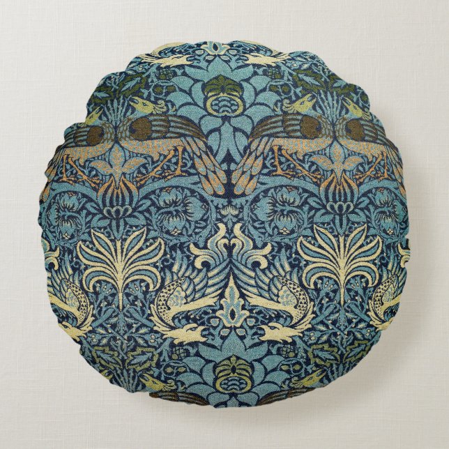 William Morris Peacock and Dragon Woven Design Round Cushion (Front)