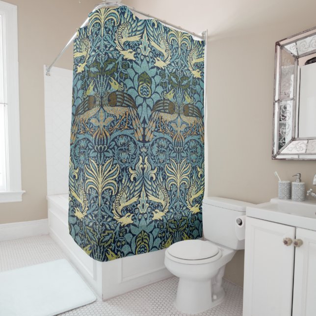 William Morris Peacock and Dragon Woven Design Shower Curtain (In Situ)