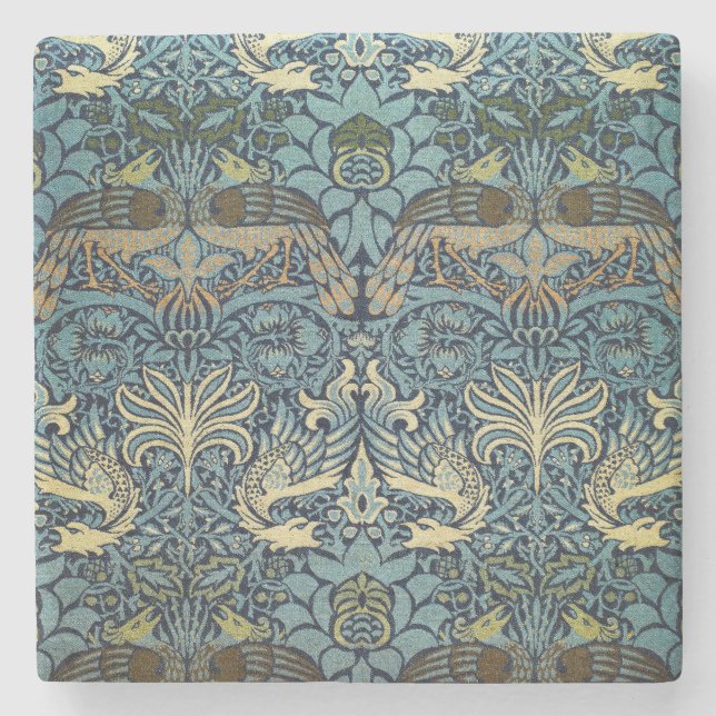 William Morris Peacock and Dragon Woven Design Stone Coaster (Front)