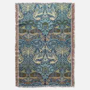 William Morris Peacock and Dragon Woven Design Throw Blanket