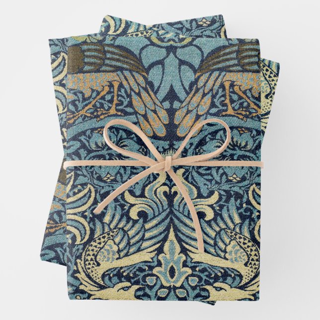 William Morris Peacock and Dragon Woven Design Wrapping Paper Sheet (In situ)