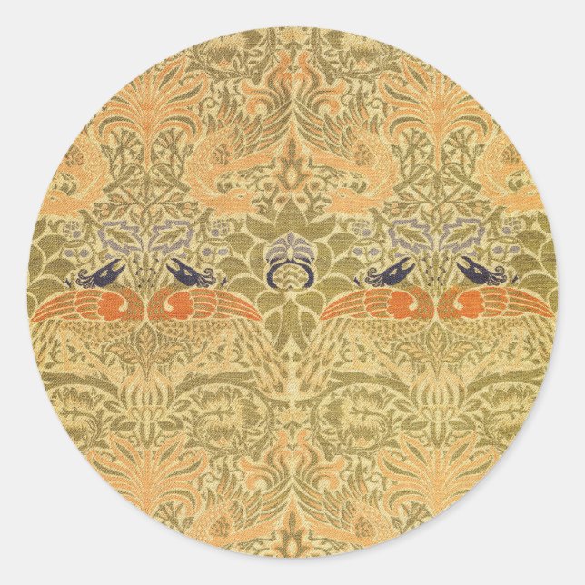 William Morris Peacock & Dragon Arts & Crafts Classic Round Sticker (Front)