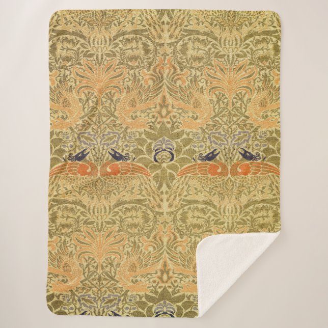 William Morris Peacock & Dragon Arts & Crafts Sherpa Blanket (Front)