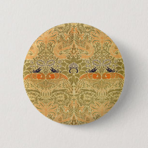 William Morris Peacock Dragon Vintage Arts Crafts 6 Cm Round Badge