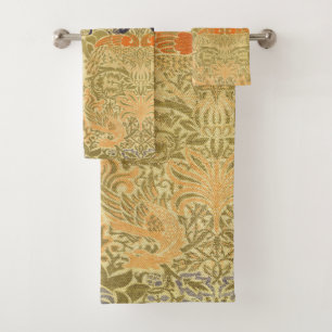 William Morris Peacock Dragon Vintage Arts Crafts  Bath Towel Set