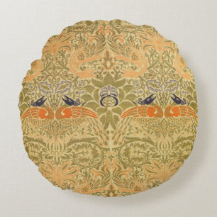 William Morris Peacock Dragon Vintage Arts Crafts Round Cushion