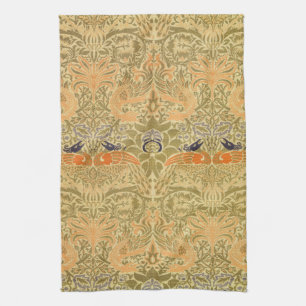 William Morris Peacock Dragon Vintage Arts Crafts Tea Towel