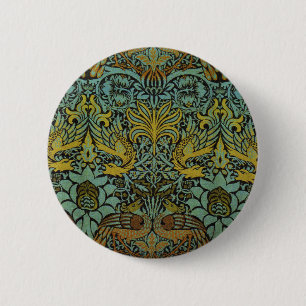 William Morris Peacock Dragon Wallpaper  6 Cm Round Badge