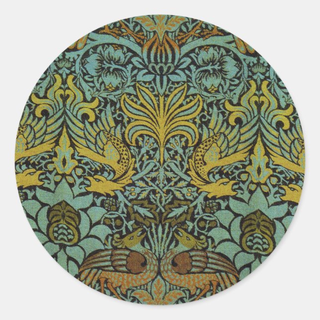 William Morris Peacock Dragon Wallpaper  Classic Round Sticker (Front)