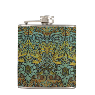 William Morris Peacock Dragon Wallpaper Hip Flask