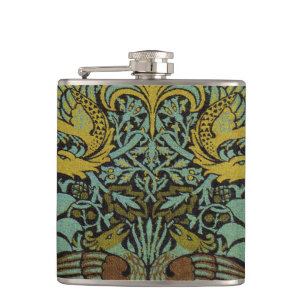 William Morris Peacock Dragon Wallpaper Hip Flask