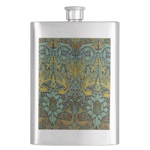 William Morris Peacock Dragon Wallpaper Hip Flask