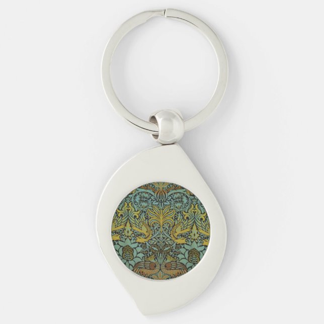 William Morris Peacock Dragon Wallpaper  Key Ring (Front)